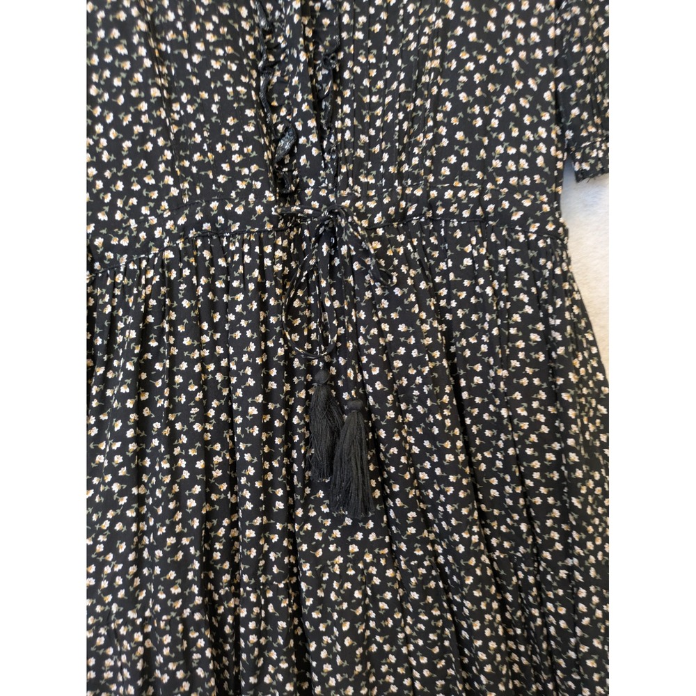 Brass & Roe Midi Dress Women's XS Black Floral Ruffle Collar Tiered - Picture 5 of 11
